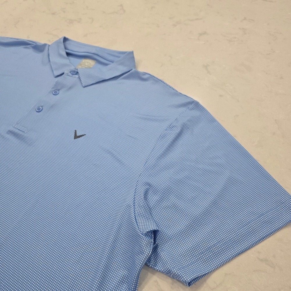 Callaway Opti-Dri Mens XXL Blue White Micro Check Golf Polo Shirt Short Sleeve - Picture 3 of 5